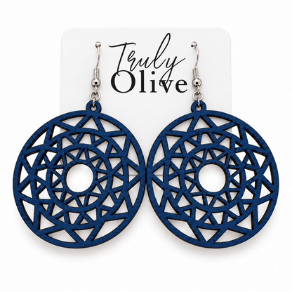 Truly Olive Boho Mandala Wooden Statement Earrings - Earrings Dangle Earrings