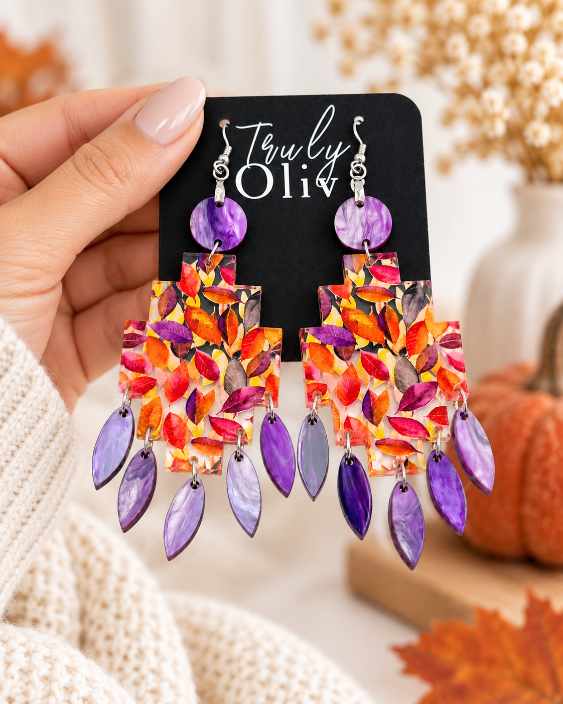 Truly Olive Vibrant Autumn Leaf Dangle Earrings For Elegant Fall Looks - Earrings Dangle Earrings