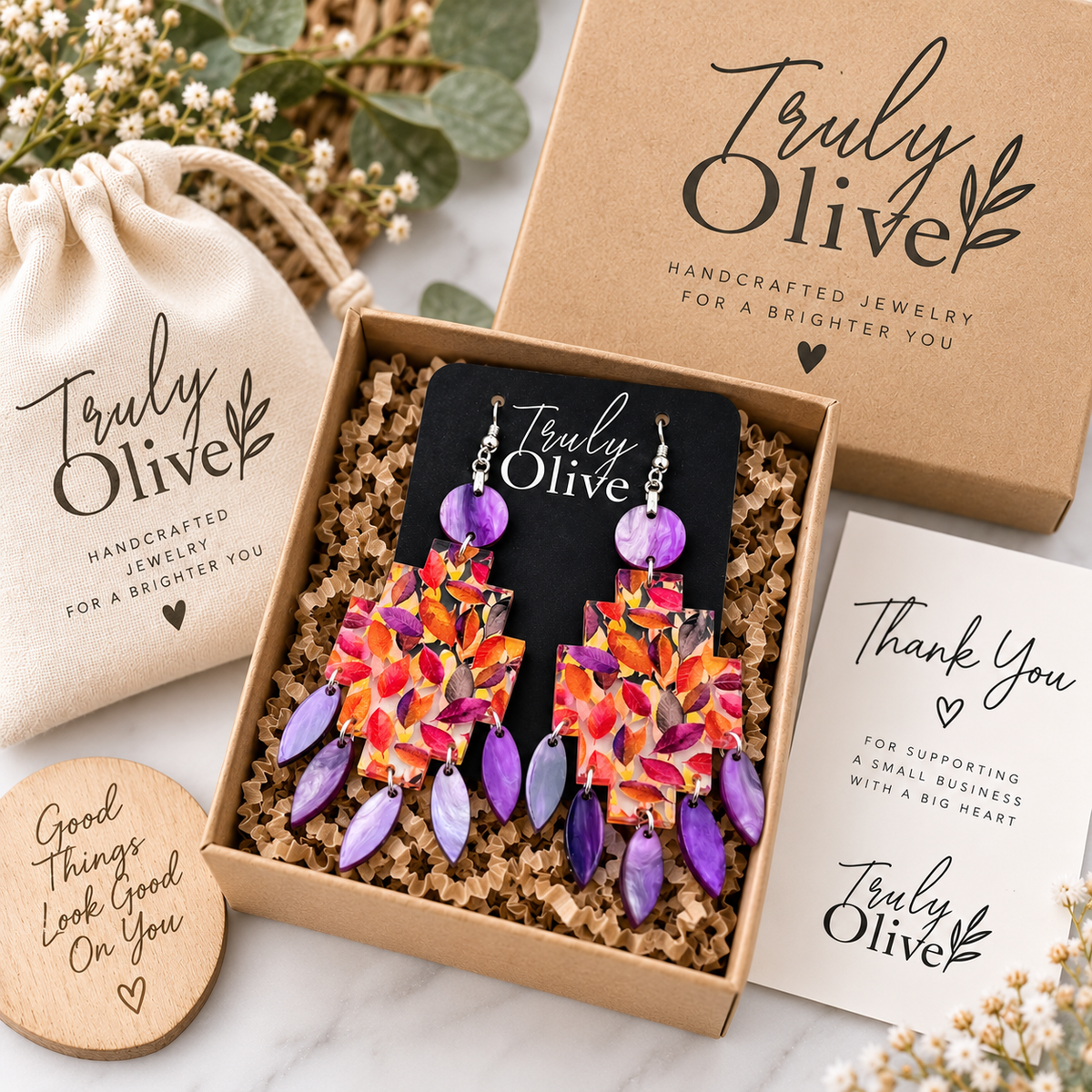 Truly Olive Vibrant Autumn Leaf Dangle Earrings For Elegant Fall Looks - Earrings Dangle Earrings