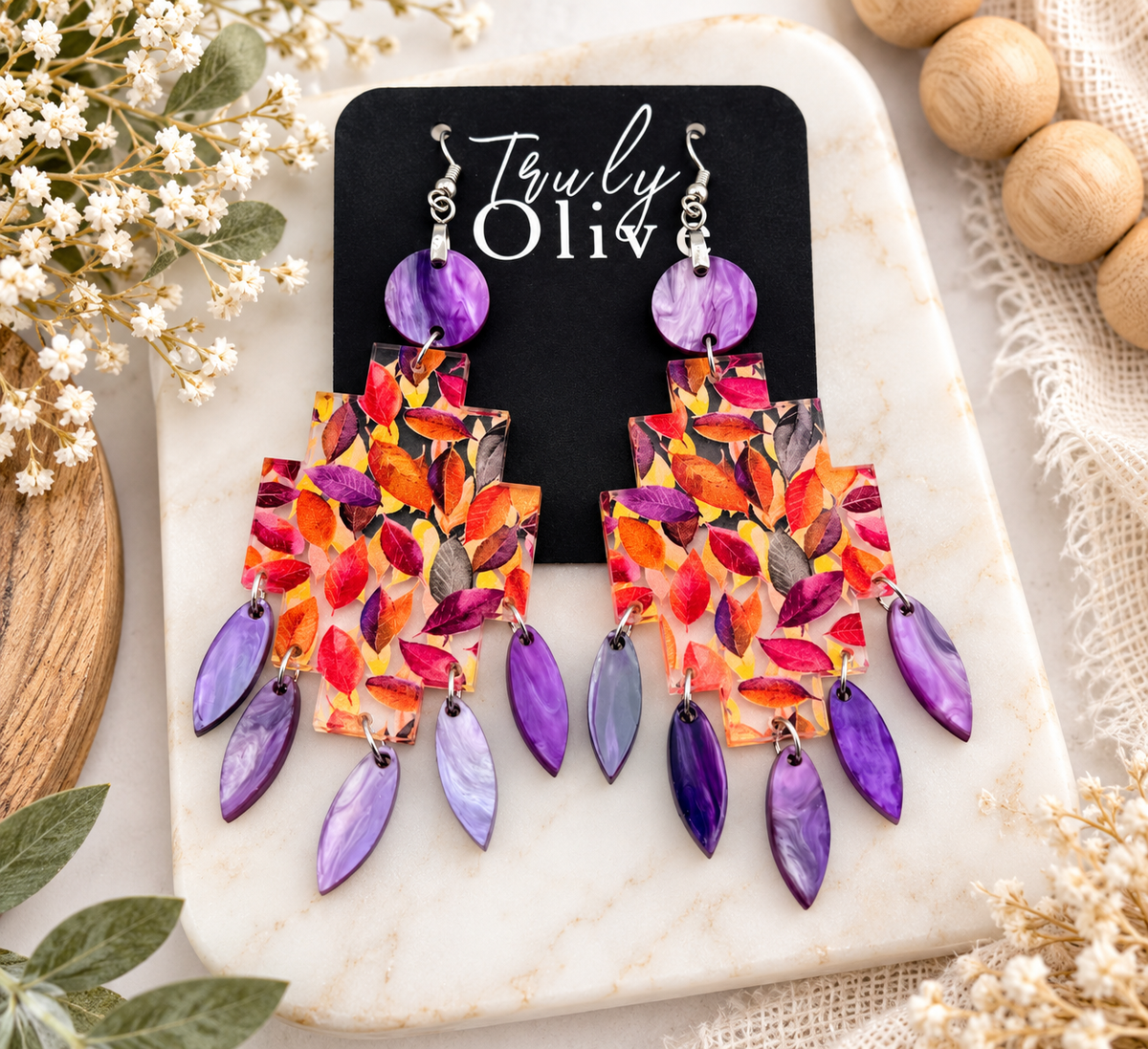 Truly Olive Vibrant Autumn Leaf Dangle Earrings For Elegant Fall Looks - Earrings Dangle Earrings