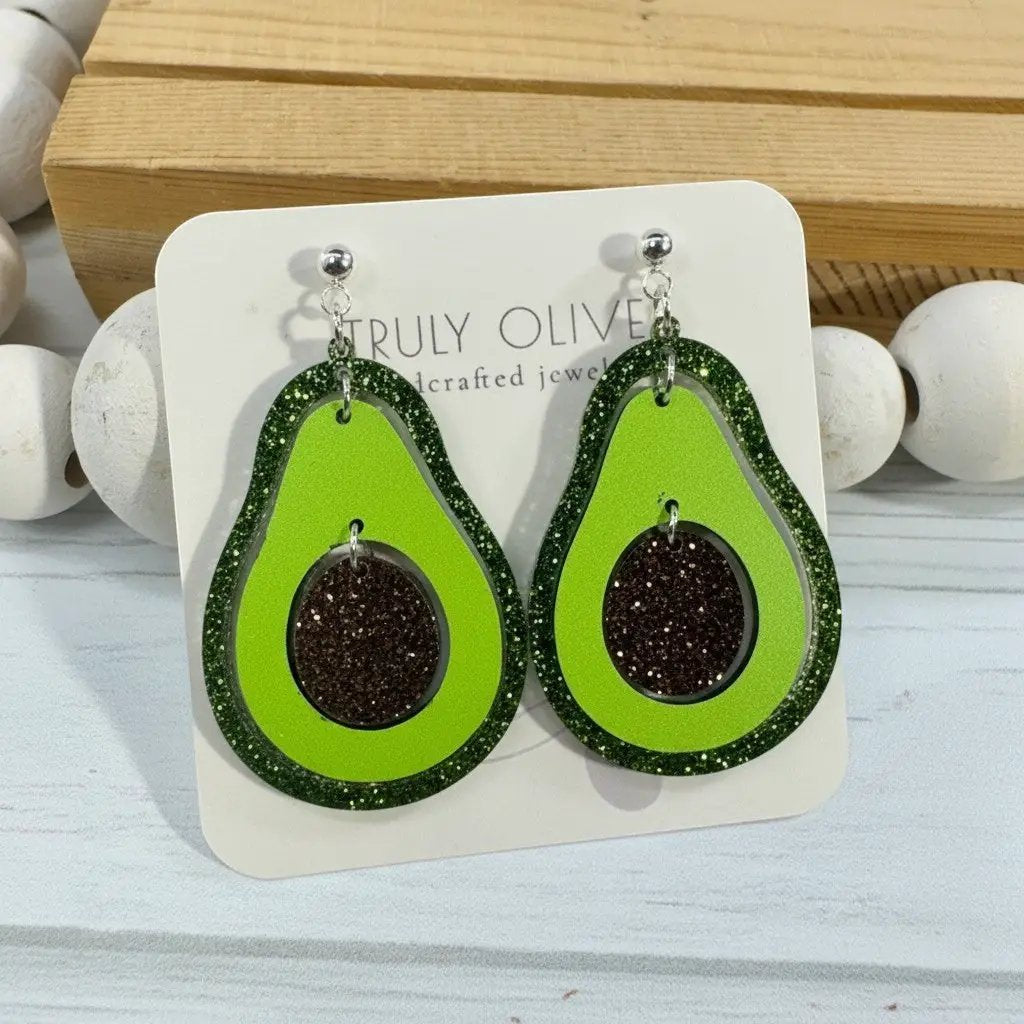 Truly Olive Sparkly Avocado Green Glitter Avocado Dangle Earrings - Earrings Dangle Earrings