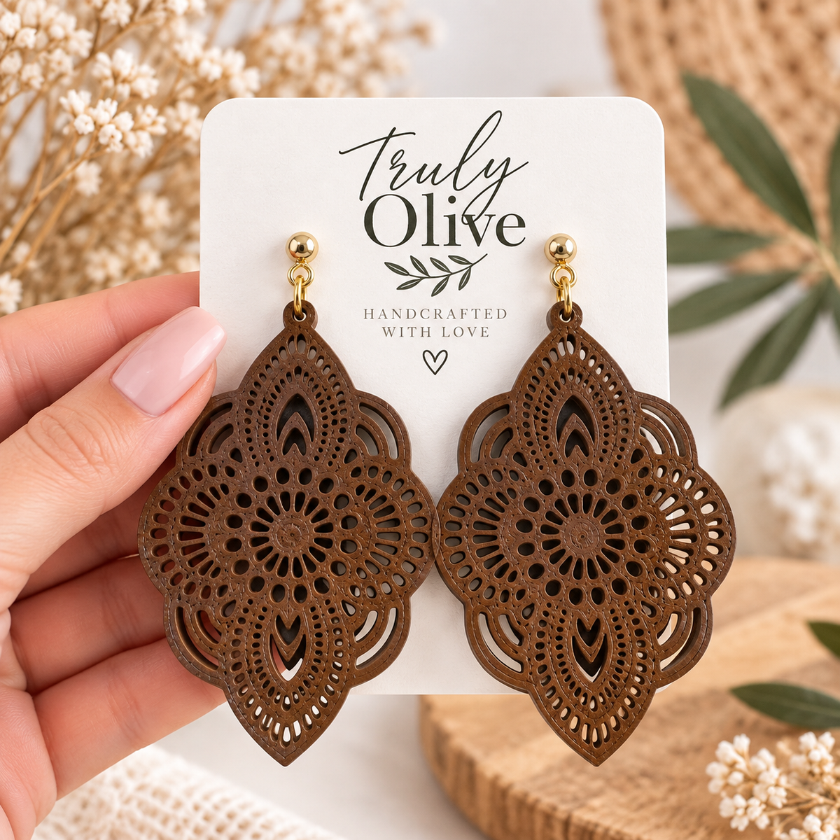 Truly Olive Trulyolive Decorative Laser Cut Wood Earring Trio Set - Earrings Stud/Post Earrings