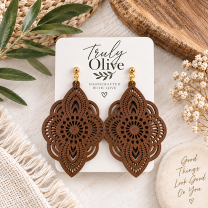 Truly Olive Trulyolive Decorative Laser Cut Wood Earring Trio Set - Earrings Stud/Post Earrings