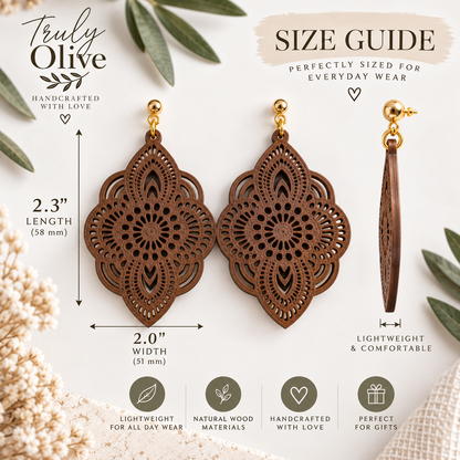 Truly Olive Trulyolive Decorative Laser Cut Wood Earring Trio Set - Earrings Stud/Post Earrings