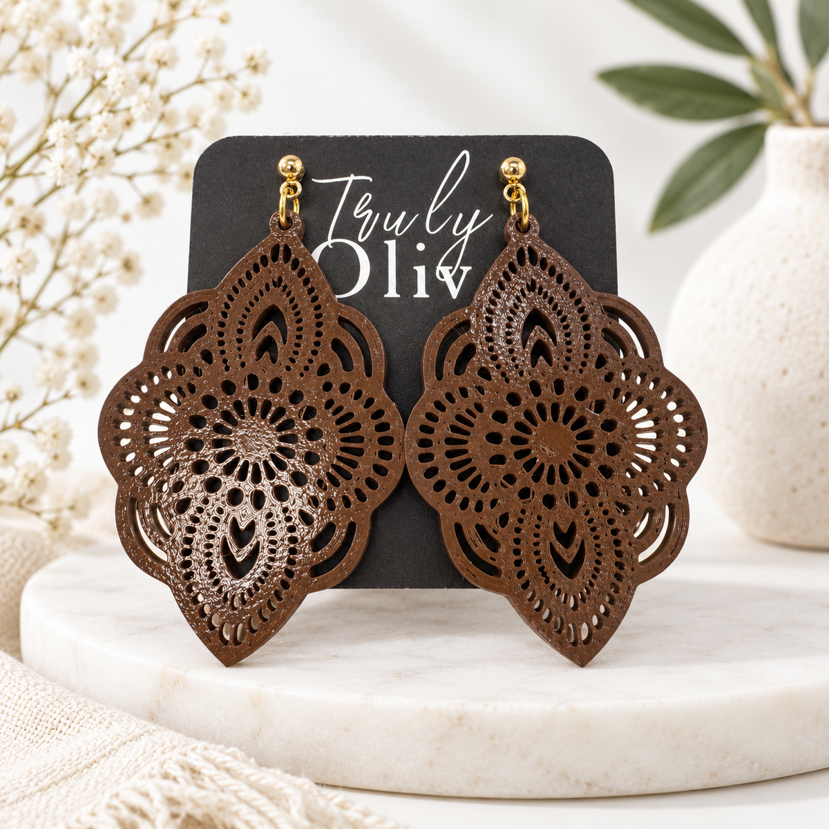 Truly Olive Trulyolive Decorative Laser Cut Wood Earring Trio Set - Earrings Stud/Post Earrings