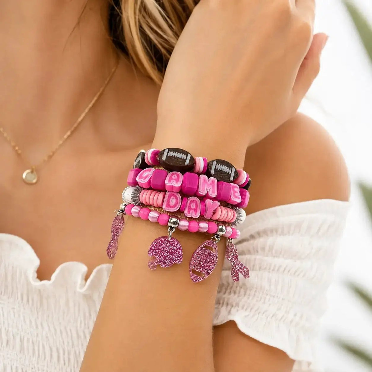 Truly Olive Bold Game Day Football Bracelet Stack For Team Spirit - Bracelets Bracelets