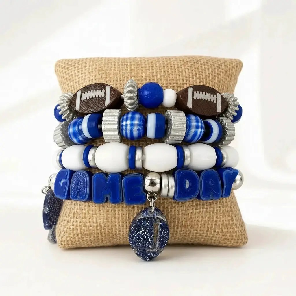 Truly Olive Game Day Football Themed Beaded Bracelet Stack - Bracelets Bracelets