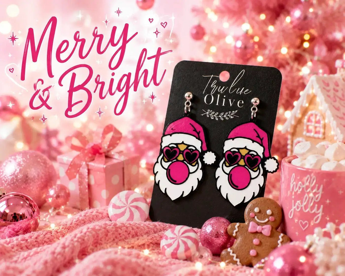 Truly Olive Pink Santa Heart Sunglasses Christmas Earrings - Earrings Stud/Post Earrings