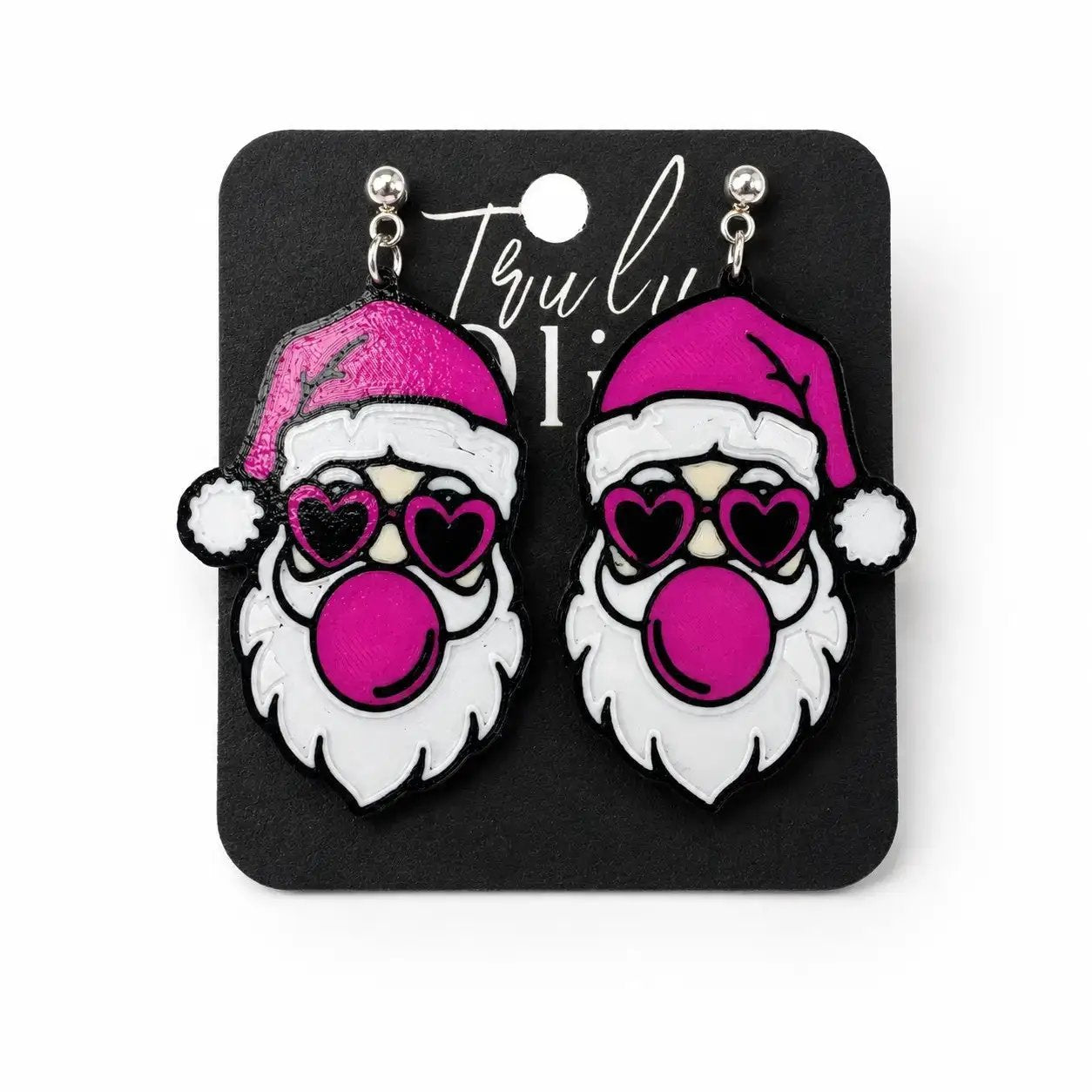 Truly Olive Pink Santa Heart Sunglasses Christmas Earrings - Earrings Stud/Post Earrings