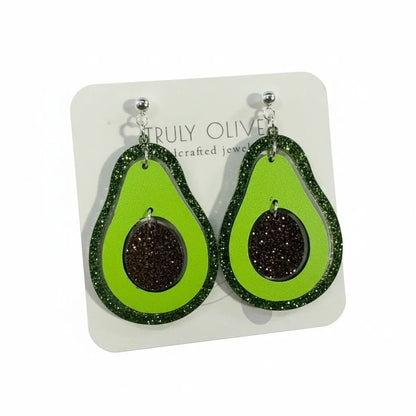 Truly Olive Sparkly Avocado Green Glitter Avocado Dangle Earrings - Earrings Dangle Earrings
