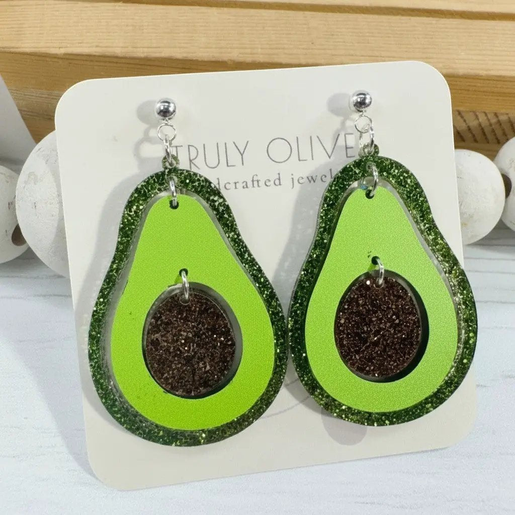 Truly Olive Sparkly Avocado Green Glitter Avocado Dangle Earrings - Earrings Dangle Earrings
