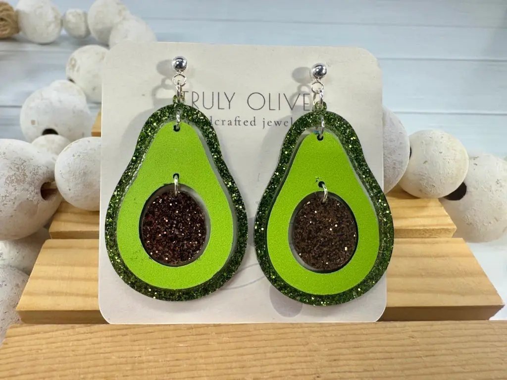 Truly Olive Sparkly Avocado Green Glitter Avocado Dangle Earrings - Earrings Dangle Earrings