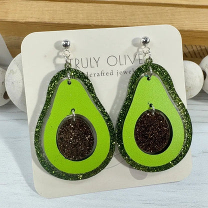Truly Olive Sparkly Avocado Green Glitter Avocado Dangle Earrings - Earrings Dangle Earrings