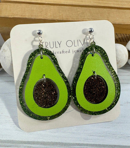 Truly Olive Sparkly Avocado Green Glitter Avocado Dangle Earrings - Earrings Dangle Earrings