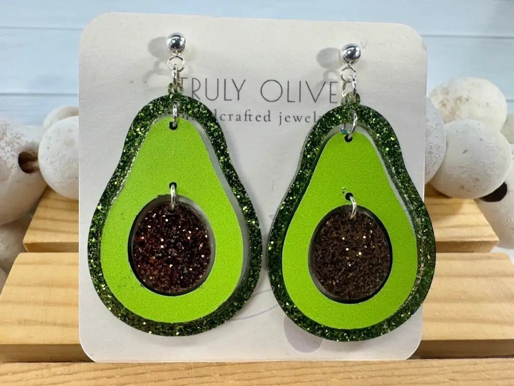 Truly Olive Sparkly Avocado Green Glitter Avocado Dangle Earrings - Earrings Dangle Earrings