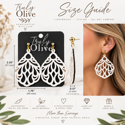 Truly Olive Trulyolive Decorative Laser Cut Wood Earring Trio Set - Earrings Stud/Post Earrings