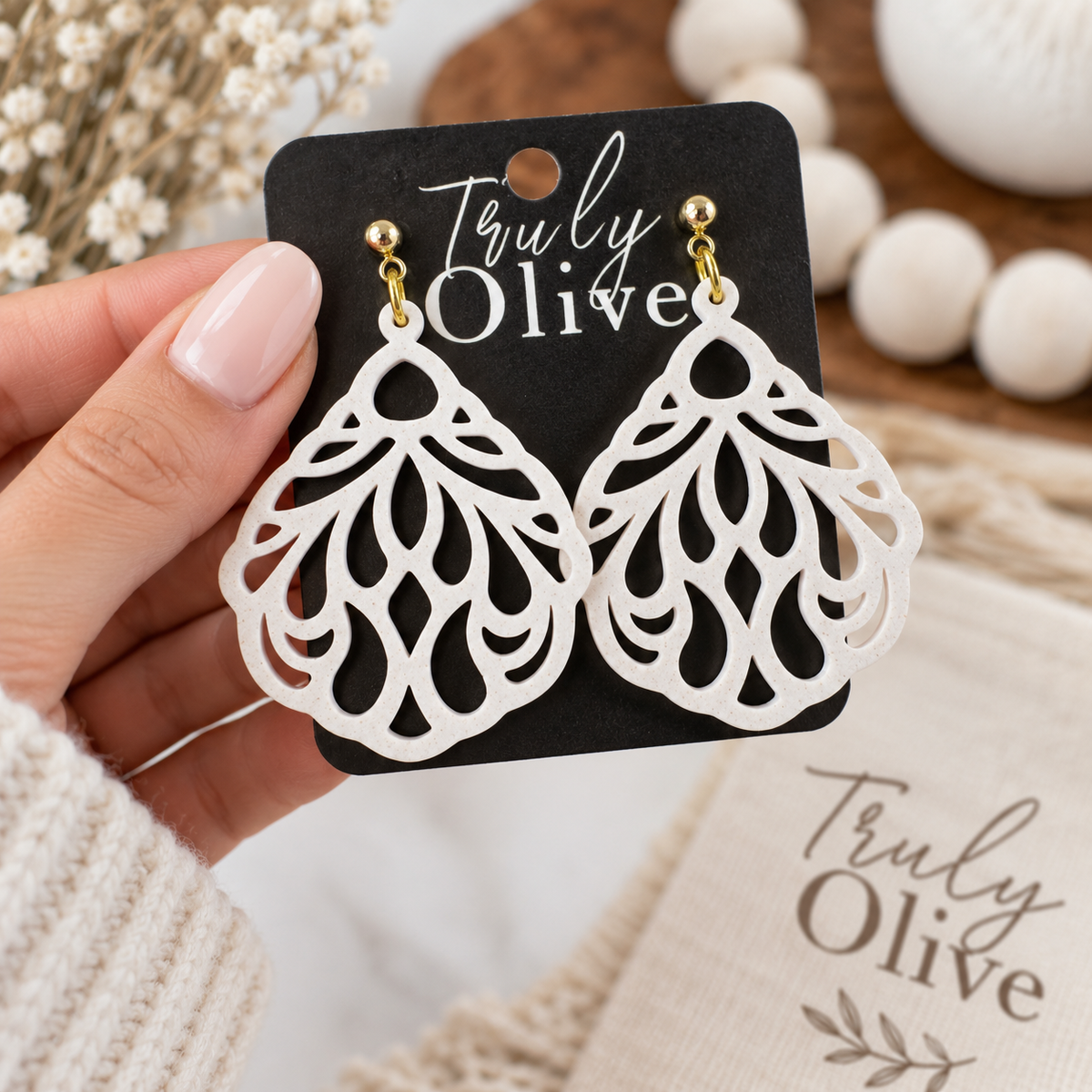 Truly Olive Trulyolive Decorative Laser Cut Wood Earring Trio Set - Earrings Stud/Post Earrings