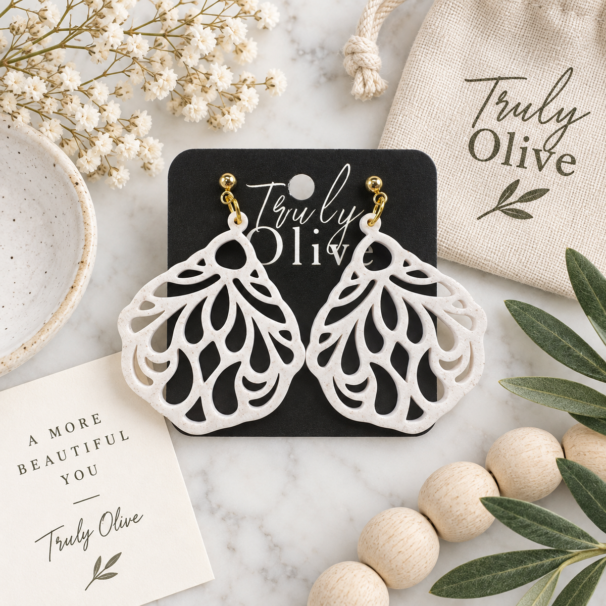 Truly Olive Trulyolive Decorative Laser Cut Wood Earring Trio Set - Earrings Stud/Post Earrings
