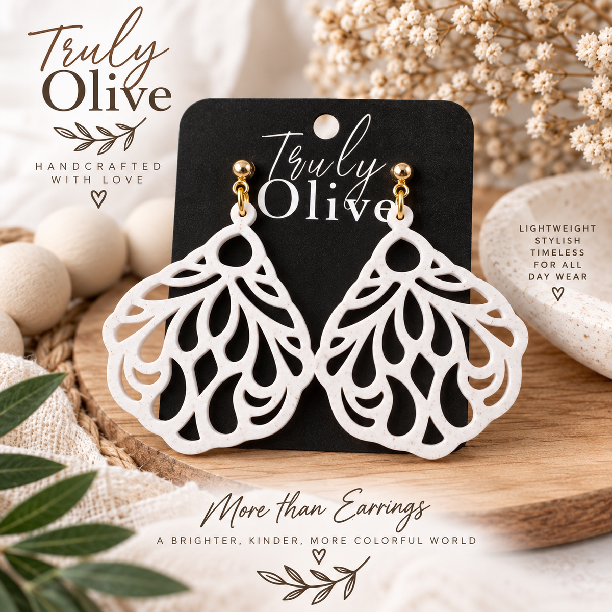 Truly Olive Trulyolive Decorative Laser Cut Wood Earring Trio Set - Earrings Stud/Post Earrings