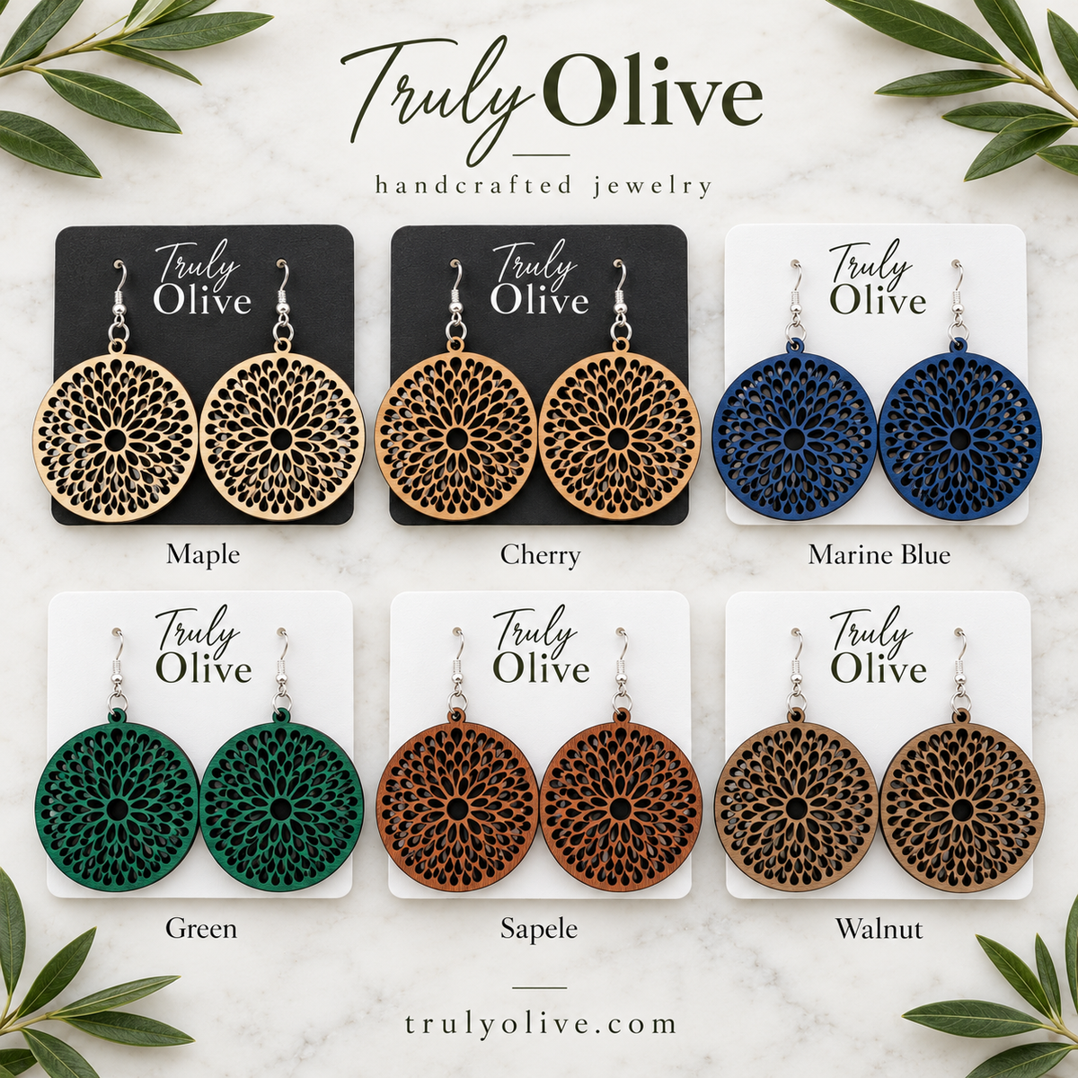 Truly Olive Round Teardrop Cutout Wood Earrings - Earrings Dangle Earrings